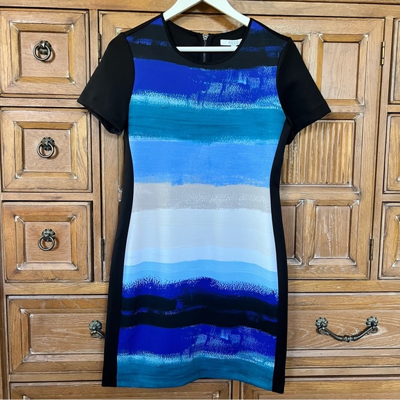 NWT REED by Reed Krakoff Striped Scuba Sheath Dress Ocean Blue - Picture 3 of 8